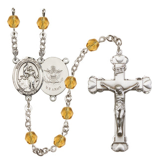 Silver Plated 6mm Fire Polished Saint Joan of Arc / Army Rosary in Topaz