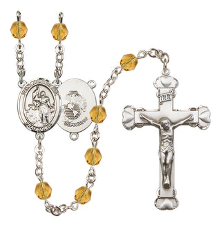 Silver Plated 6mm Fire Polished Saint Joan of Arc / Marines Rosary in Topaz
