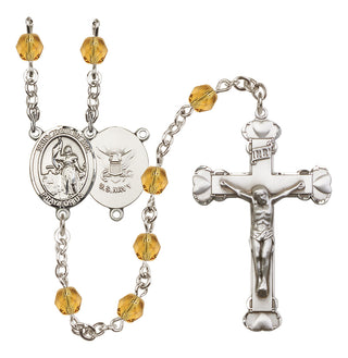 Silver-Plated 6mm Saint Joan of Arc / Navy Rosary