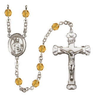 Silver Plated 6mm Fire Polished Saint Kilian Rosary in Topaz