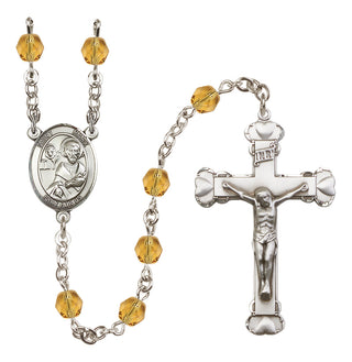 Silver Plated 6mm Fire Polished Saint Mark the Evangelist Rosary in Topaz