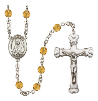 Silver Plated 6mm Fire Polished Saint Martha Rosary in Topaz