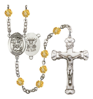 Saint Michael and Navy Rosary with Topaz Beads