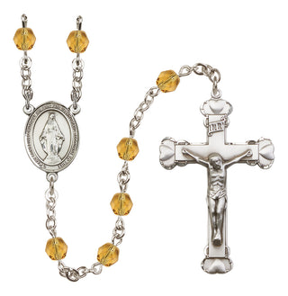 Silver Plated 6mm Fire Polished Miraculous Rosary in Topaz