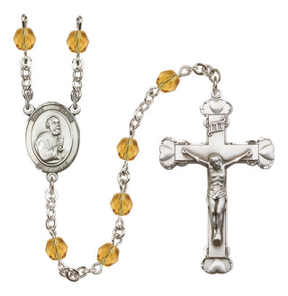 Silver Plated 6mm Fire Polished Saint Peter the Apostle Rosary in Topaz