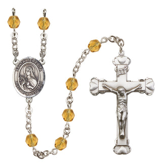 Silver Plated 6mm Fire Polished Santa Teresita Rosary in Topaz