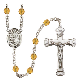 Silver Plated 6mm Fire Polished Saint Theresa Rosary in Topaz