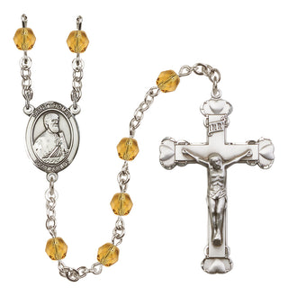 Silver Plated 6mm Fire Polished Saint Thomas the Apostle Rosary in Topaz