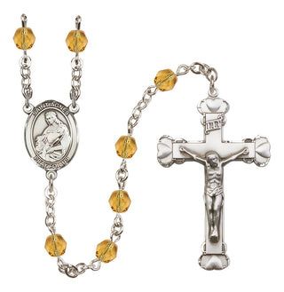 Silver Plated 6mm Fire Polished Saint Agnes of Rome Rosary in Topaz