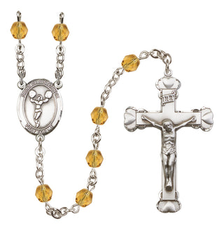 Silver Plated 6mm Fire Polished Saint Christopher/Cheerleading Rosary in Topaz