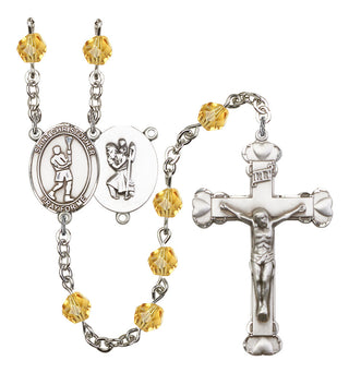 Saint Christopher and Lacrosse Rosary with Topaz Beads