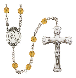 Silver Plated 6mm Fire Polished Saint Christopher/Softball Rosary in Topaz