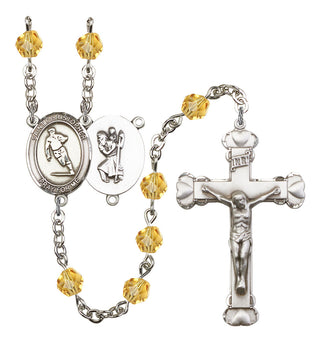 Saint Christopher and Rugby Rosary with Topaz Beads