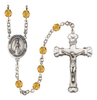 Silver Plated 6mm Fire Polished Our Lady of Fatima Rosary in Topaz