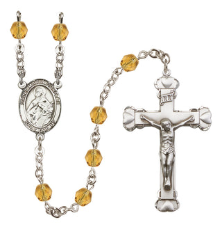 Silver Plated 6mm Fire Polished Saint Maria Goretti Rosary in Topaz