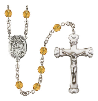Silver Plated 6mm Fire Polished Holy Family Rosary in Topaz