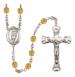 Silver Plated 6mm Fire Polished Saint Victor of Marseilles Rosary in Topaz