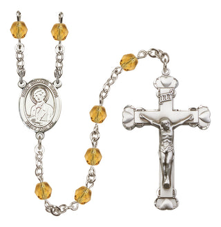 Silver Plated 6mm Fire Polished Saint Dominic Savio Rosary in Topaz