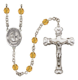 Silver Plated 6mm Fire Polished Virgen de la Merced Rosary in Topaz