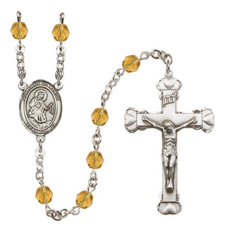 Silver Plated 6mm Fire Polished Our Lady of Mercy Rosary in Topaz