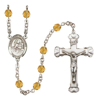 Silver Plated 6mm Fire Polished Saint Lidwina of Schiedam Rosary in Topaz