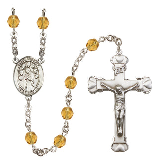 Silver Plated 6mm Fire Polished Saint Felicity Rosary in Topaz