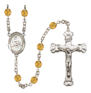 Silver Plated 6mm Fire Polished Saint Josemaria Escriva Rosary in Topaz