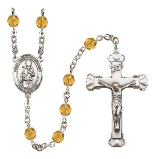 Silver Plated 6mm Fire Polished Saint Simon the Apostle Rosary in Topaz