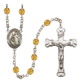 Silver Plated 6mm Fire Polished Saint Raymond of Penafort Rosary in Topaz