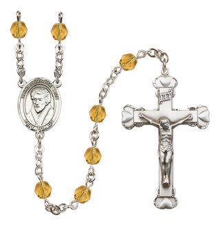 Silver Plated 6mm Fire Polished Saint Peter Canisius Rosary in Topaz