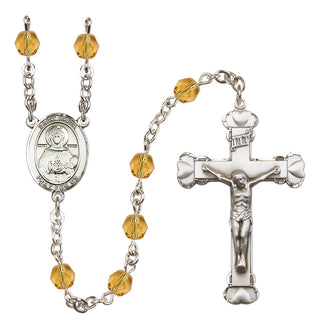 Silver Plated 6mm Fire Polished Saint Daria Rosary in Topaz