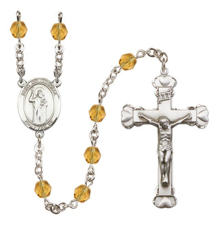 Silver Plated 6mm Fire Polished Saint Columbkille Rosary in Topaz