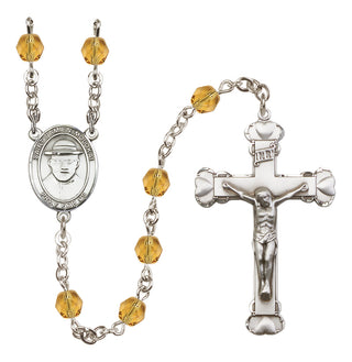 Silver Plated 6mm Fire Polished Saint Damien of Molokai Rosary in Topaz