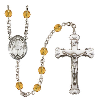 Silver Plated 6mm Fire Polished Saint Mary Mackillop Rosary in Topaz