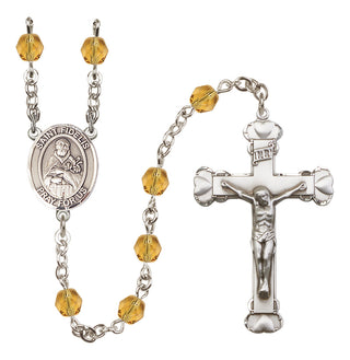 Silver Plated 6mm Fire Polished Saint Fidelis Rosary in Topaz