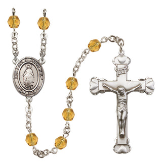 Silver Plated 6mm Fire Polished Our Lady of Good Help Rosary in Topaz