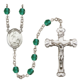 Silver Plated 6mm Fire Polished Saint Charles Borromeo Rosary in Zircon