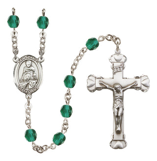 Silver Plated 6mm Fire Polished Saint Daniel Rosary in Zircon