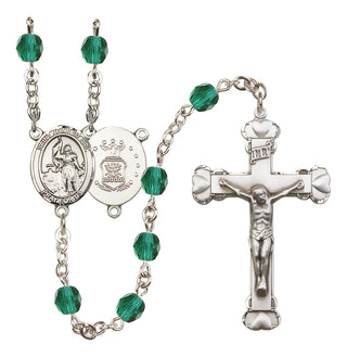 Silver Plated 6mm Fire Polished Saint Joan of Arc / Air Force Rosary in Zircon