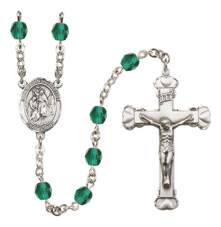 Silver Plated 6mm Fire Polished Saint John the Baptist Rosary in Zircon