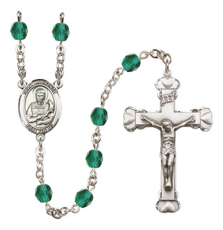 Silver Plated 6mm Fire Polished Saint Lawrence Rosary in Zircon
