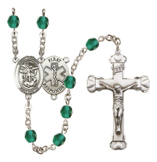 Silver Plated 6mm Fire Polished Saint Michael/1St Responder Rosary in Zircon