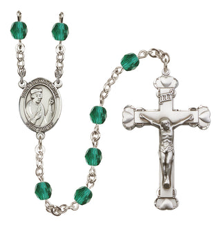 Silver Plated 6mm Fire Polished Saint Thomas More Rosary in Zircon