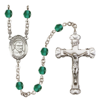 Silver Plated 6mm Fire Polished Saint Vincent de Paul Rosary in Zircon