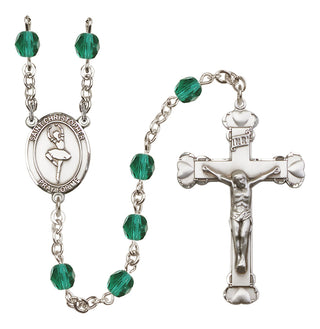 Silver Plated 6mm Fire Polished Saint Christopher/Dance Rosary in Zircon