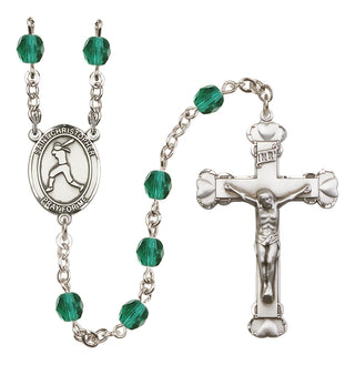 Silver Plated 6mm Fire Polished Saint Christopher/Softball Rosary in Zircon