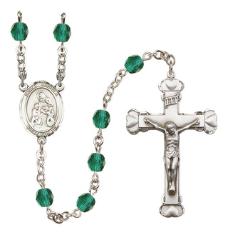 Silver Plated 6mm Fire Polished Saint Angela Merici Rosary in Zircon
