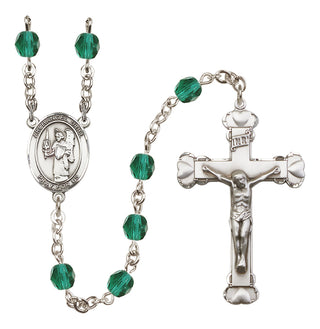 Silver Plated 6mm Fire Polished Saint Uriel the Archangel Rosary in Zircon
