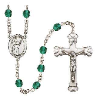 Silver Plated 6mm Fire Polished Saint Aidan of Lindesfarne Rosary in Zircon