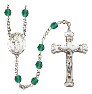 Silver Plated 6mm Fire Polished Saint Columbkille Rosary in Zircon